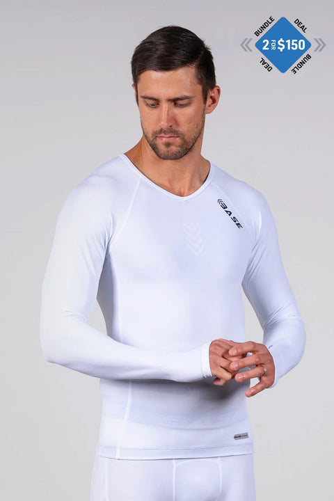 BASE Men's Long Sleeve Compression Tee - White