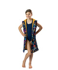 Removable sleeves. Swim parka worn by girl with sleeves removed for summer days. Schmik swim parkas sold by Schmik on amazon.comm and shopify store.