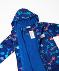 Cotton towel lined swim parka. Blue fishbone print swim parka with tags on. Cotton towel lined parka, removable sleeves and pockets. 