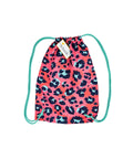 Animal print in coral and turquoise colour. Schmik drawstring swim bag. 
