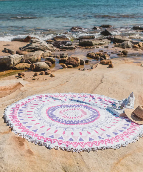 Round Beach Towel - Pink Bahamas